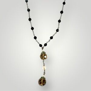 Sage Brand Y-Drop Black Glass Bead & Faux Pearl Necklace 16.5”
